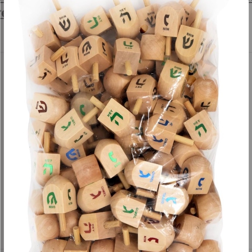 100 Wooden Dreidels with Colorful Letters